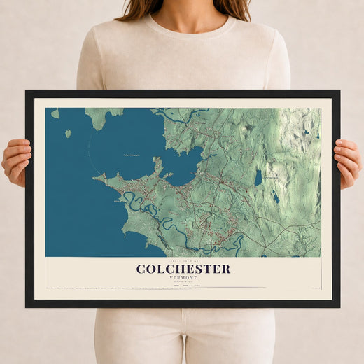 Map of Colchester, Vermont, 12 x 18 inch print in a black wood frame