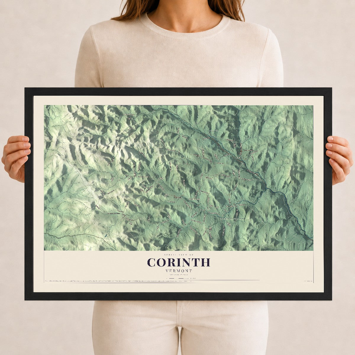 Map of Corinth, Vermont, 12 x 18 inch print in a black wood frame