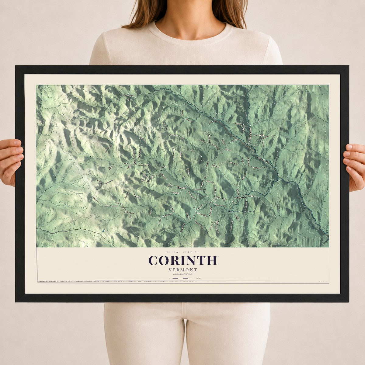 Map of Corinth, Vermont, 18 x 24 inch print in a black wood frame
