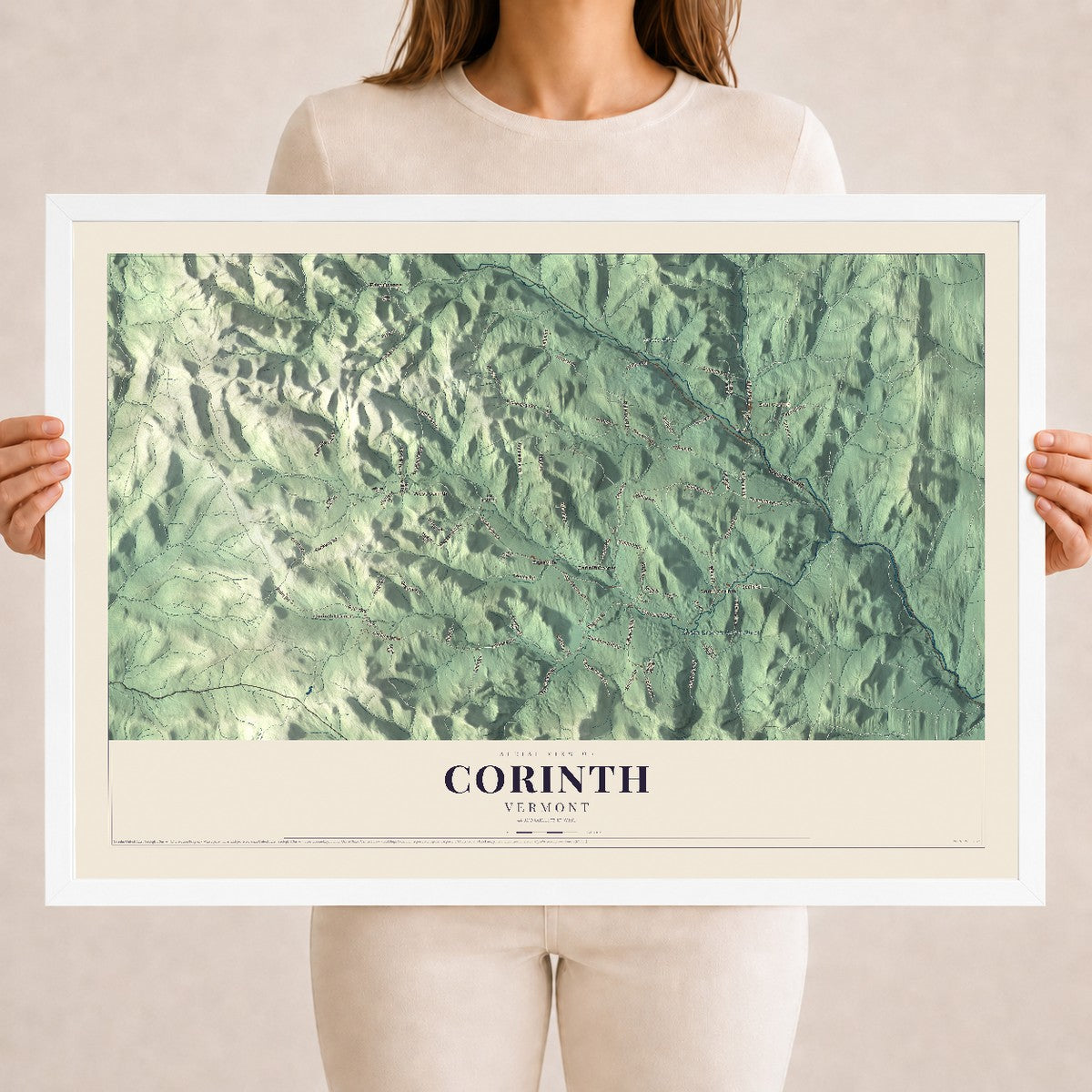 Map of Corinth, Vermont, 18 x 24 inch print in a white wood frame