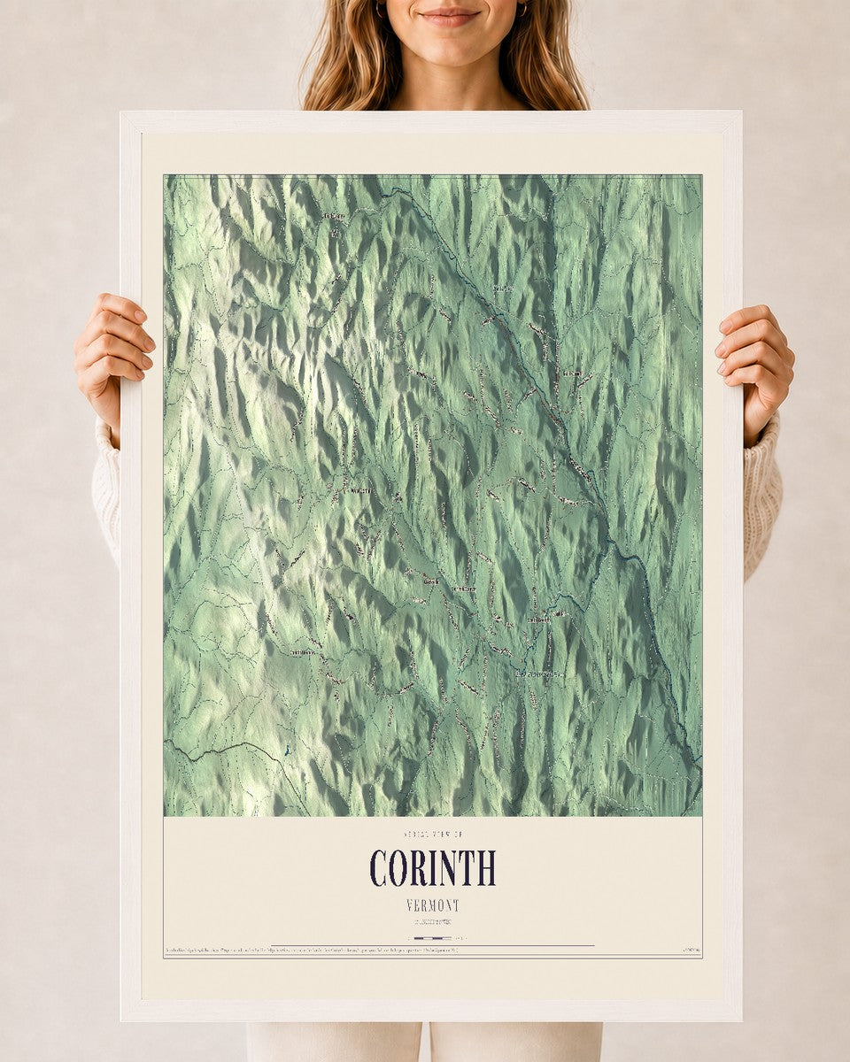 Corinth, Vermont map print - 24 x 36 white Ayous wood frame