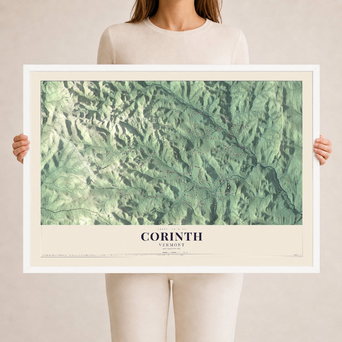 Map of Corinth, Vermont, 24 x 36 inch print in a white wood frame