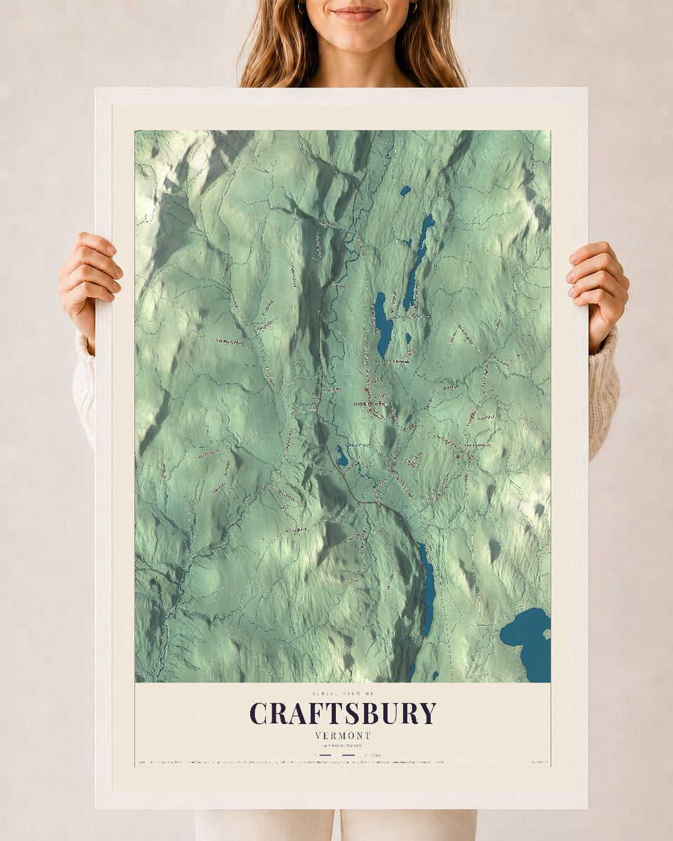 Craftsbury, Vermont map print - 24 x 36 white Ayous wood frame