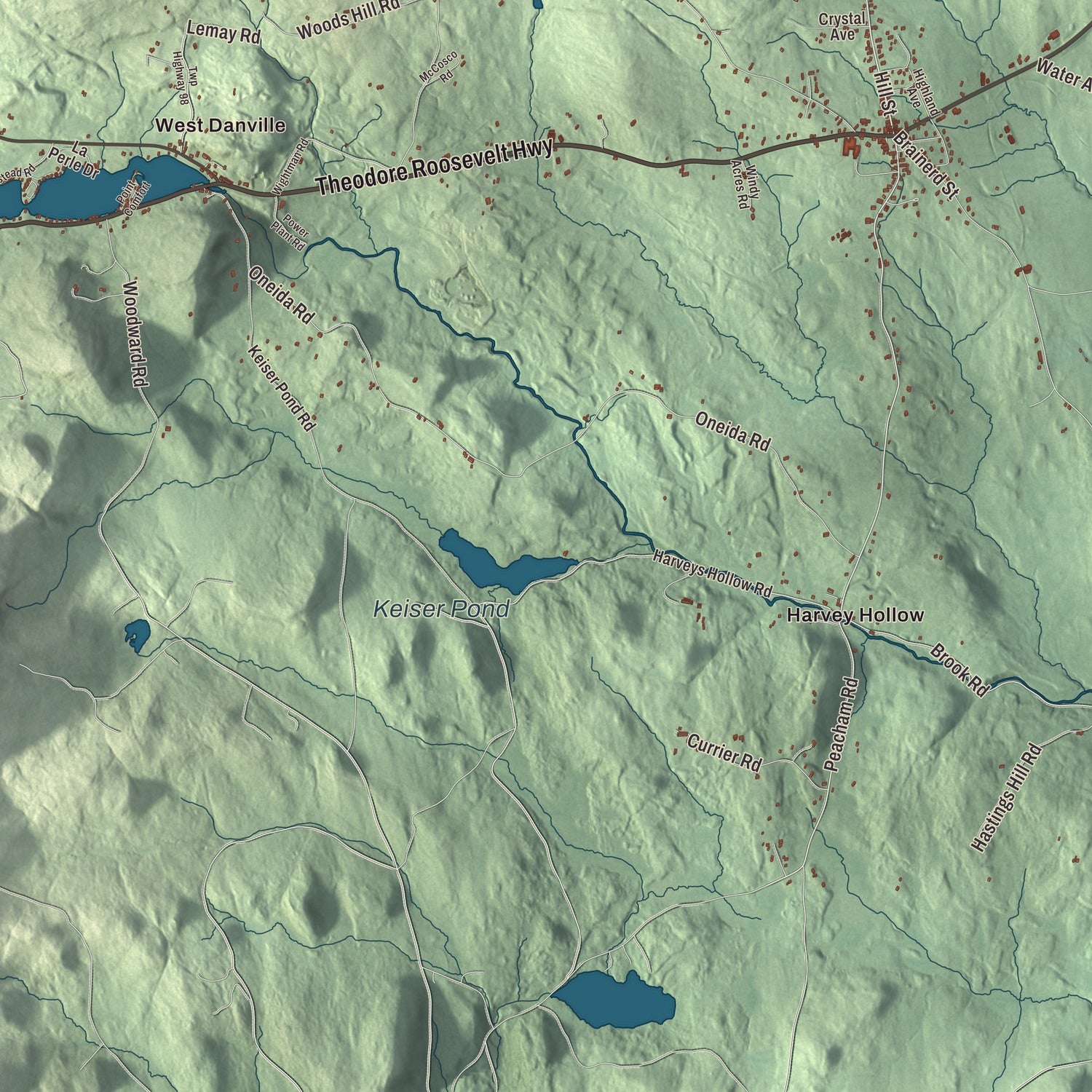 Terrain and local geography detail from the Danville, Vermont map