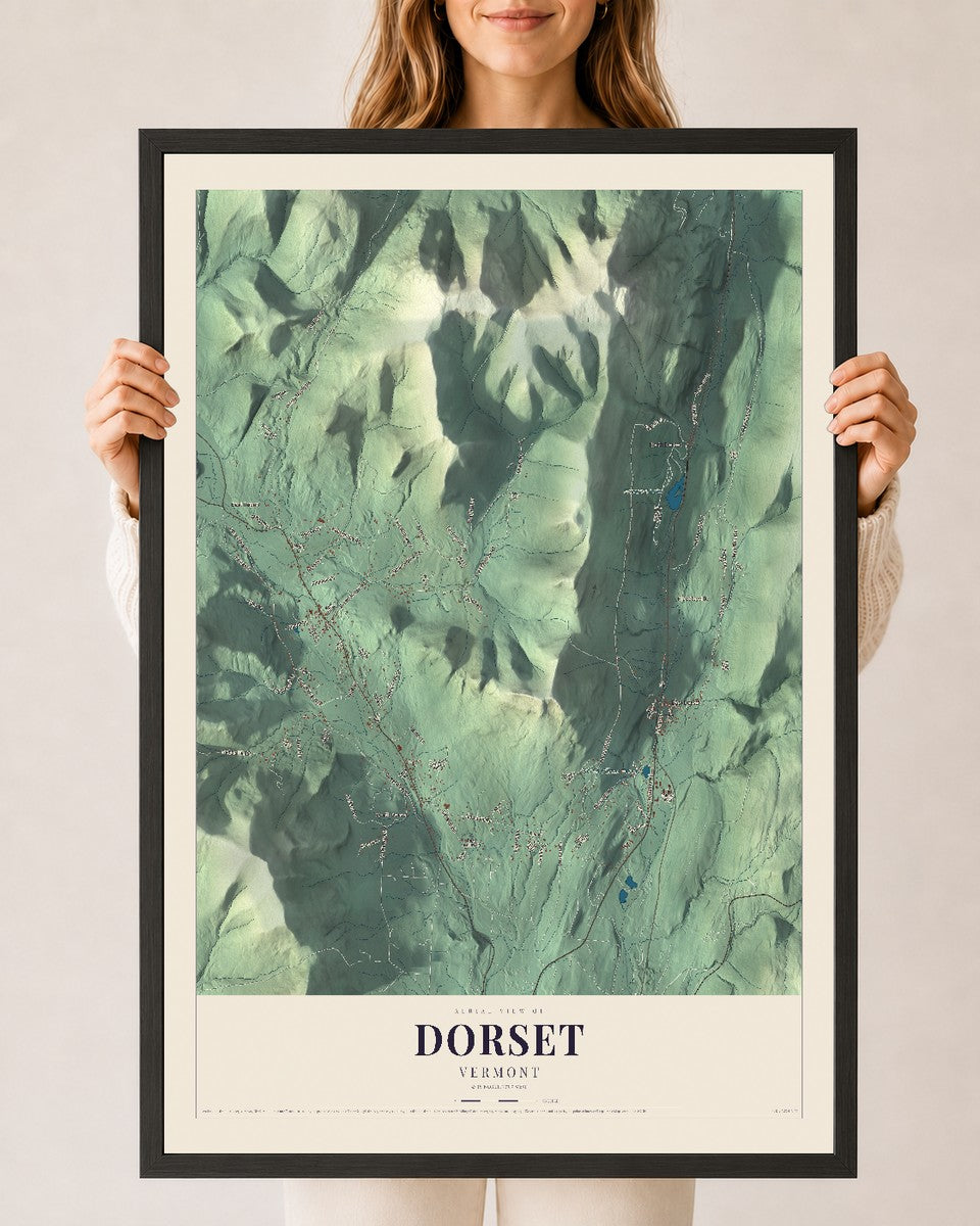 Dorset, Vermont map print - 24 x 36 black Ayous wood frame