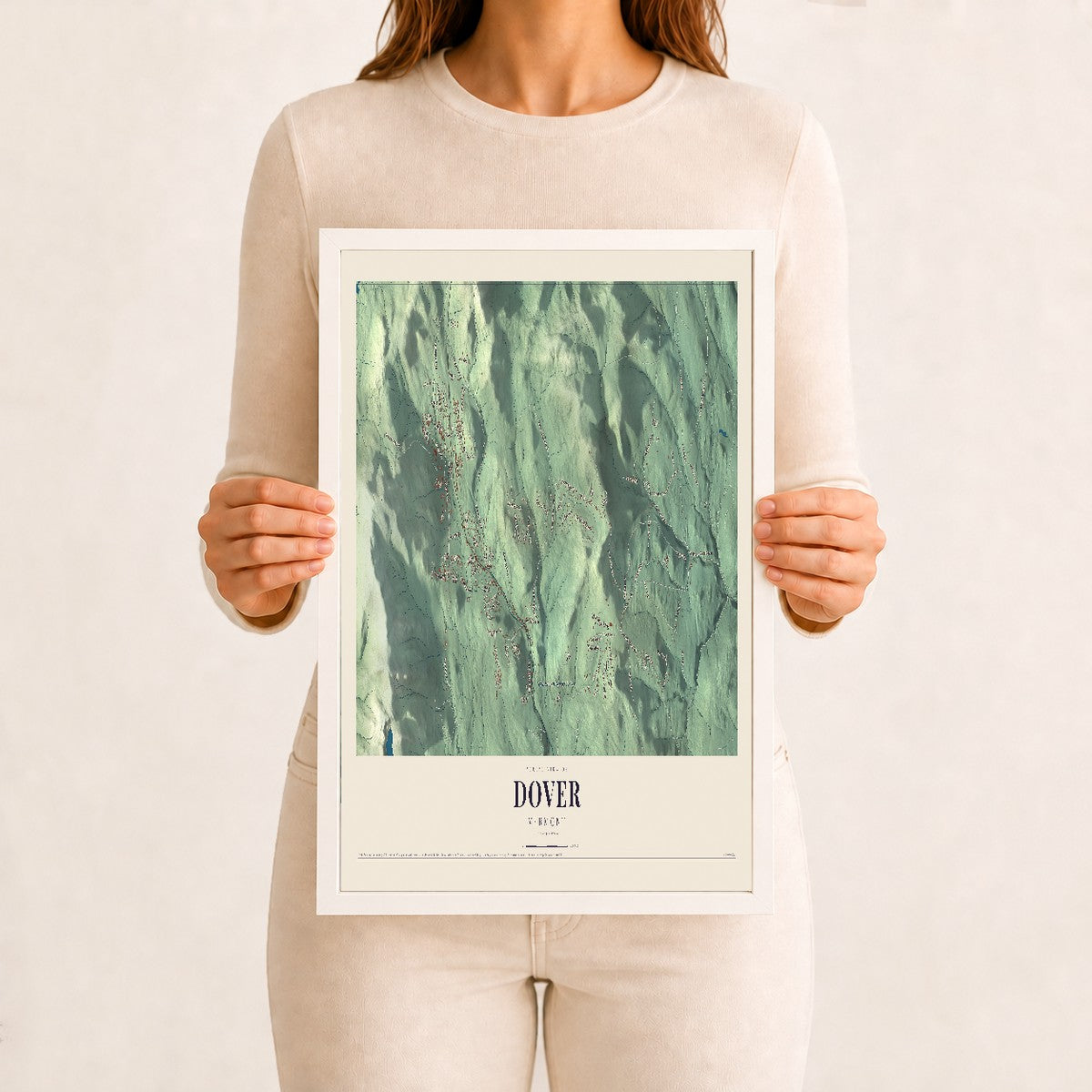 Dover, Vermont map print - 12 x 18 white Ayous wood frame