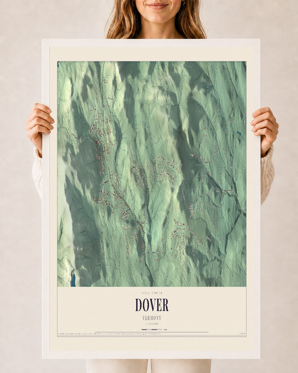 Dover, Vermont map print - 24 x 36 white Ayous wood frame