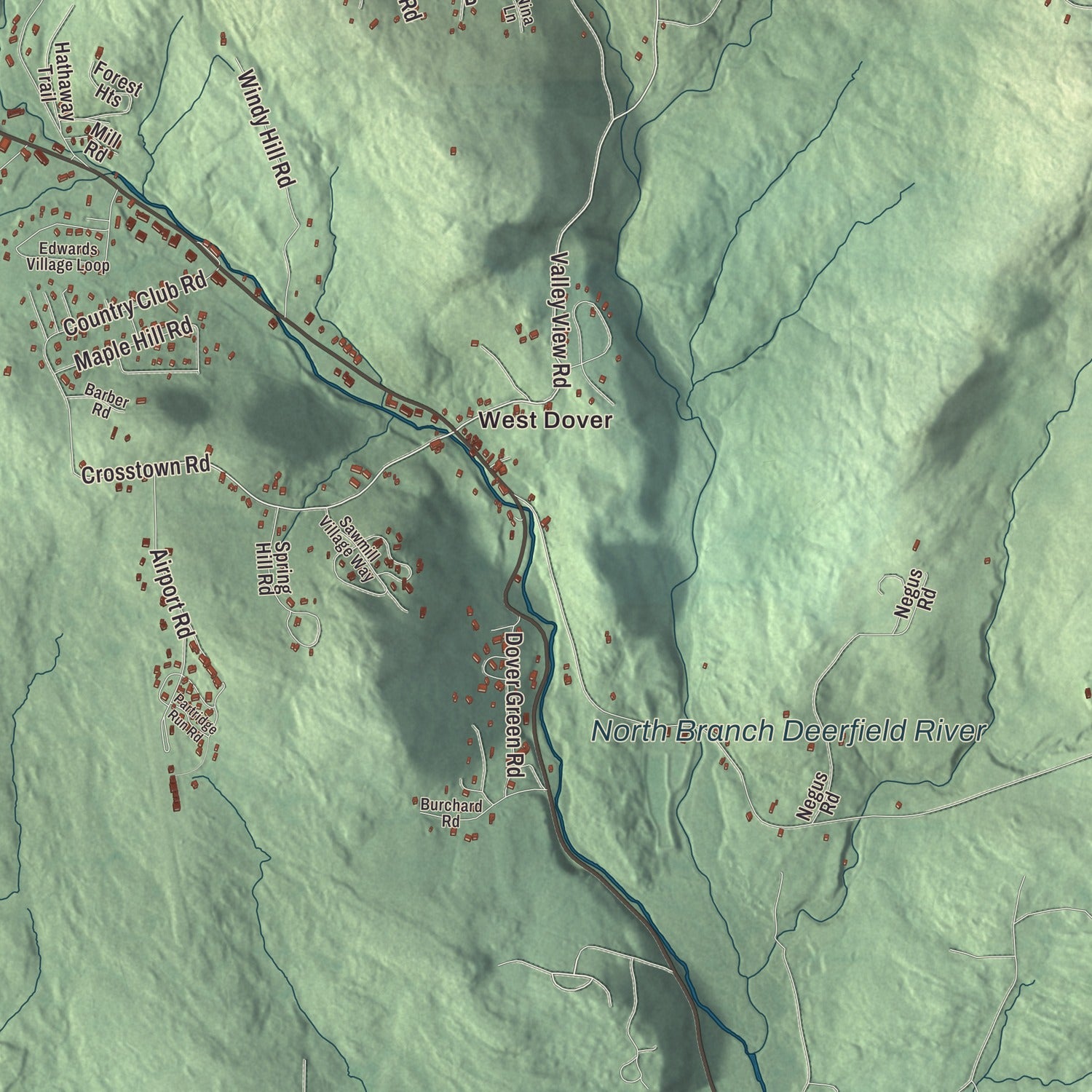 Terrain and local geography detail from the Dover, Vermont map
