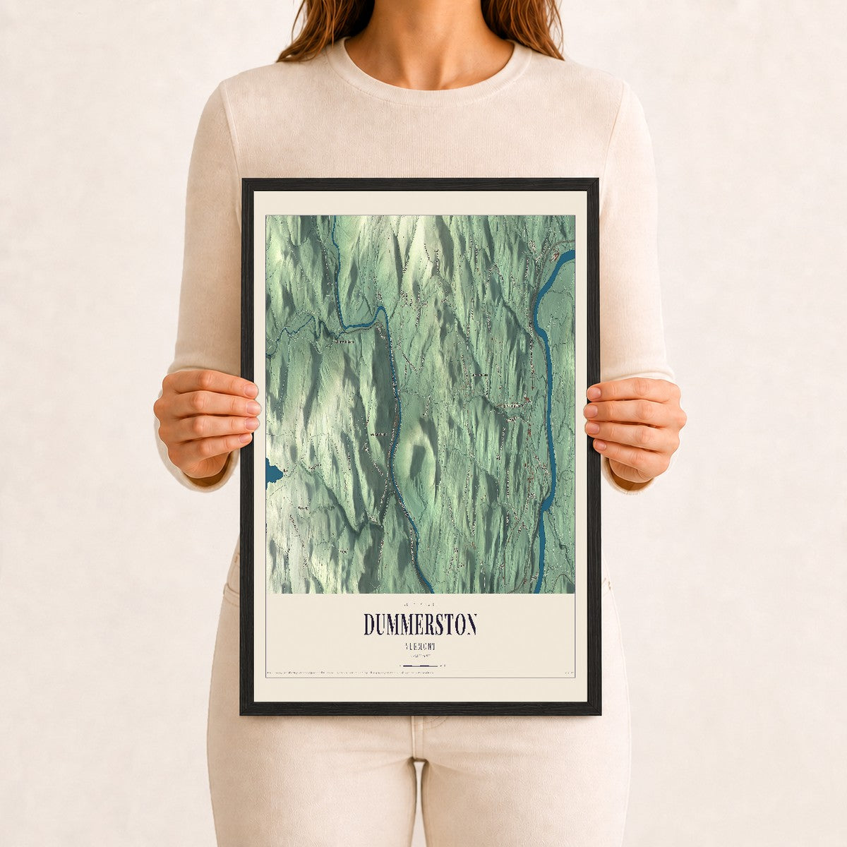 Dummerston, Vermont map print - 12 x 18 black Ayous wood frame