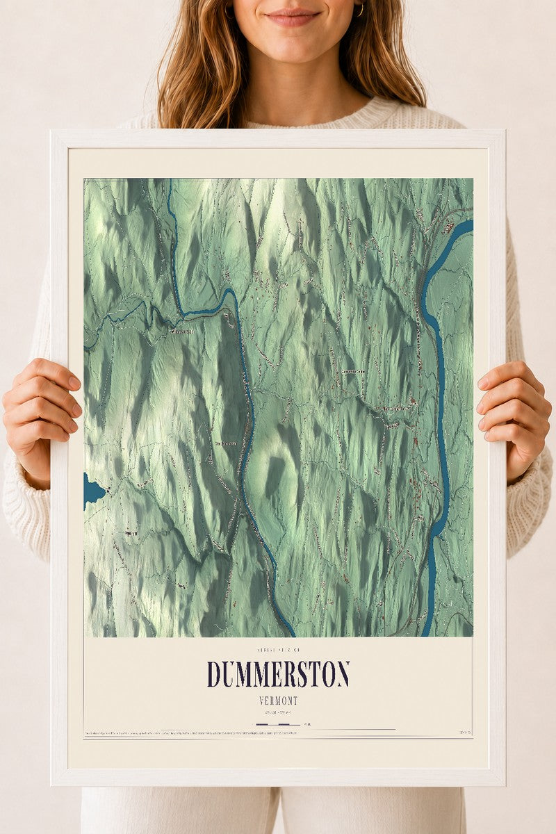 Dummerston, Vermont map print - 18 x 24 white Ayous wood frame