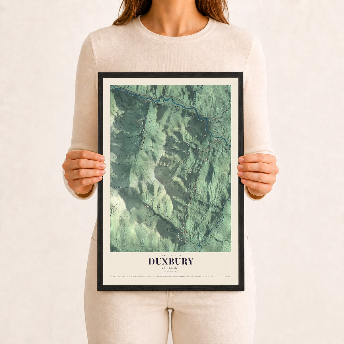 Duxbury, Vermont map print - 12 x 18 black Ayous wood frame