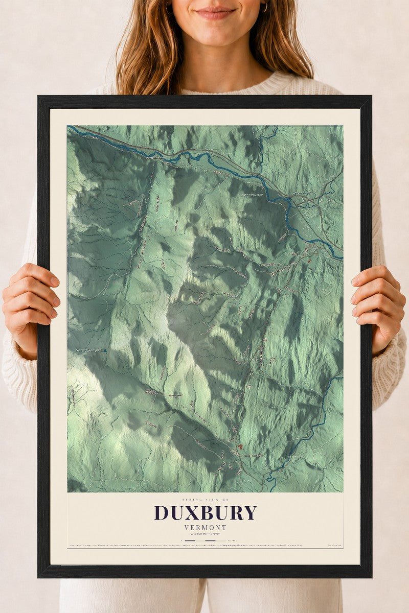 Duxbury, Vermont map print - 18 x 24 black Ayous wood frame
