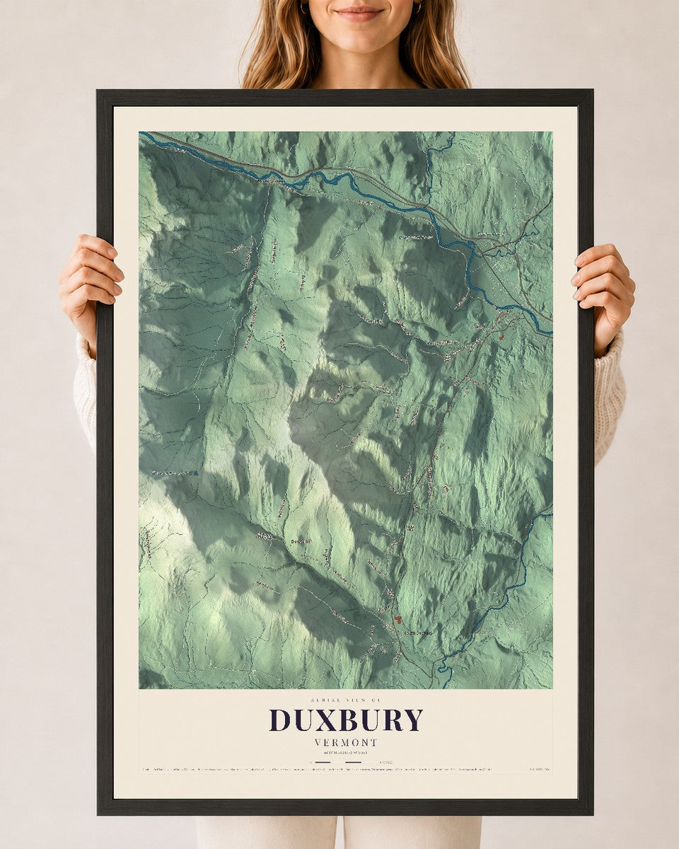 Duxbury, Vermont map print - 24 x 36 black Ayous wood frame