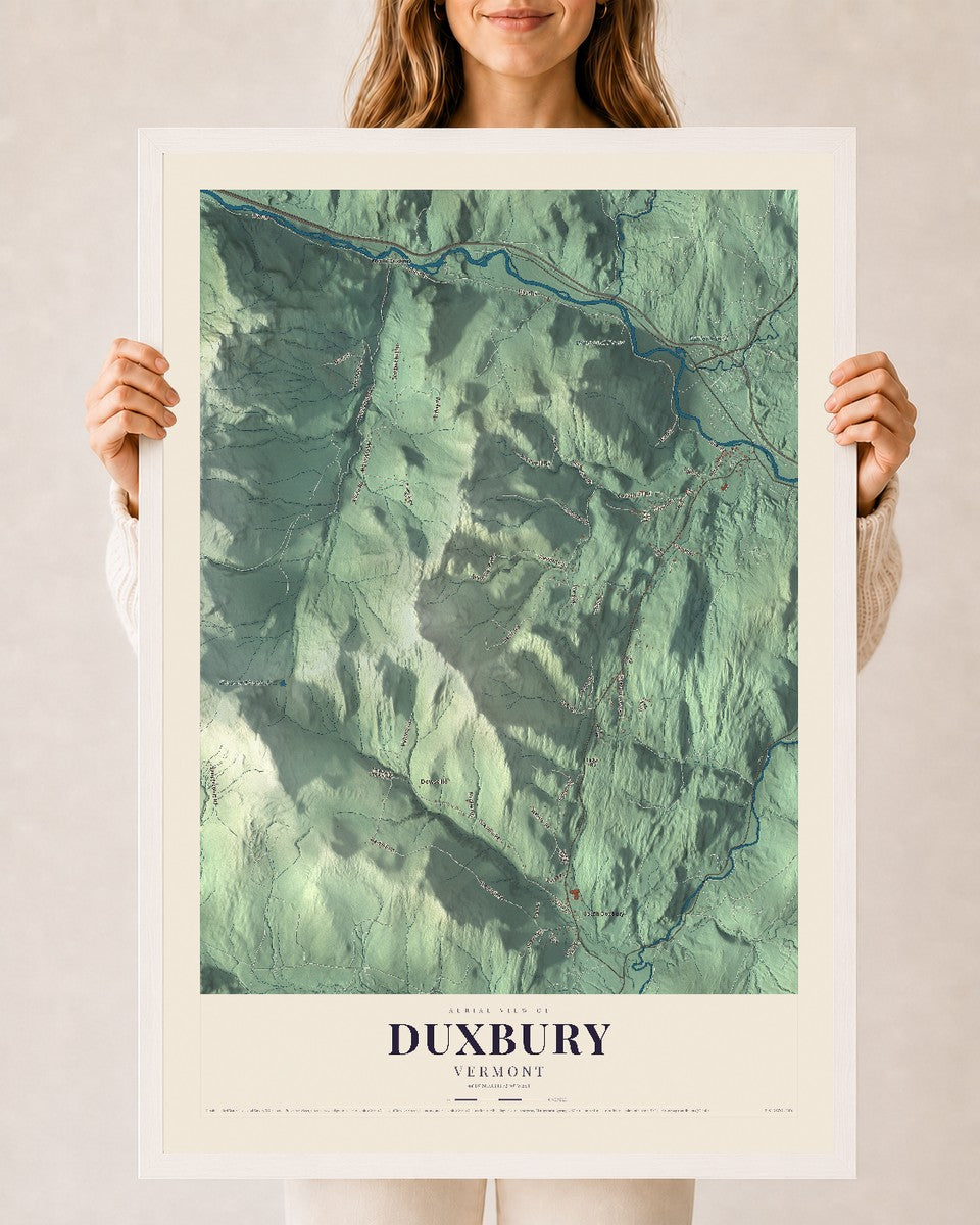 Duxbury, Vermont map print - 24 x 36 white Ayous wood frame