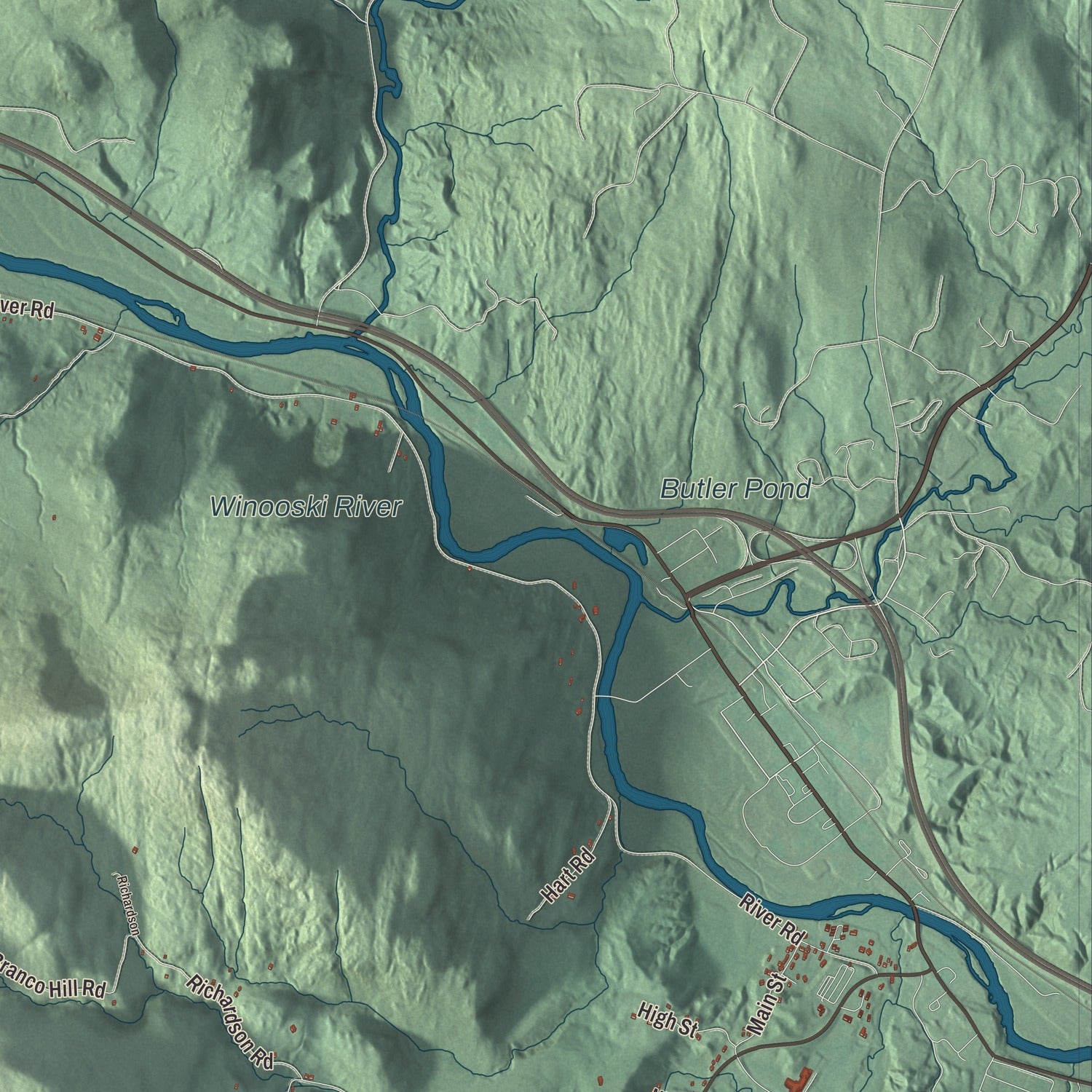 Terrain and local geography detail from the Duxbury, Vermont map