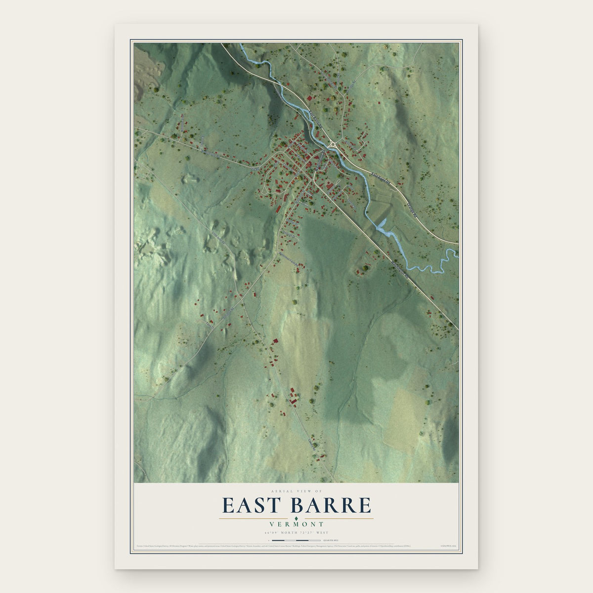 East Barre, Vermont map print, the full design