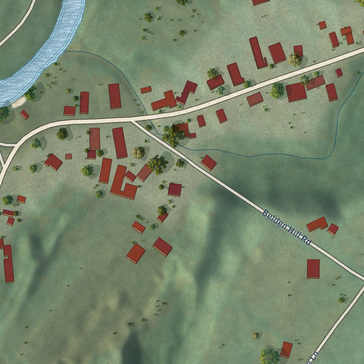 Close-up of the map of East Burke, Vermont print showing street and building detail