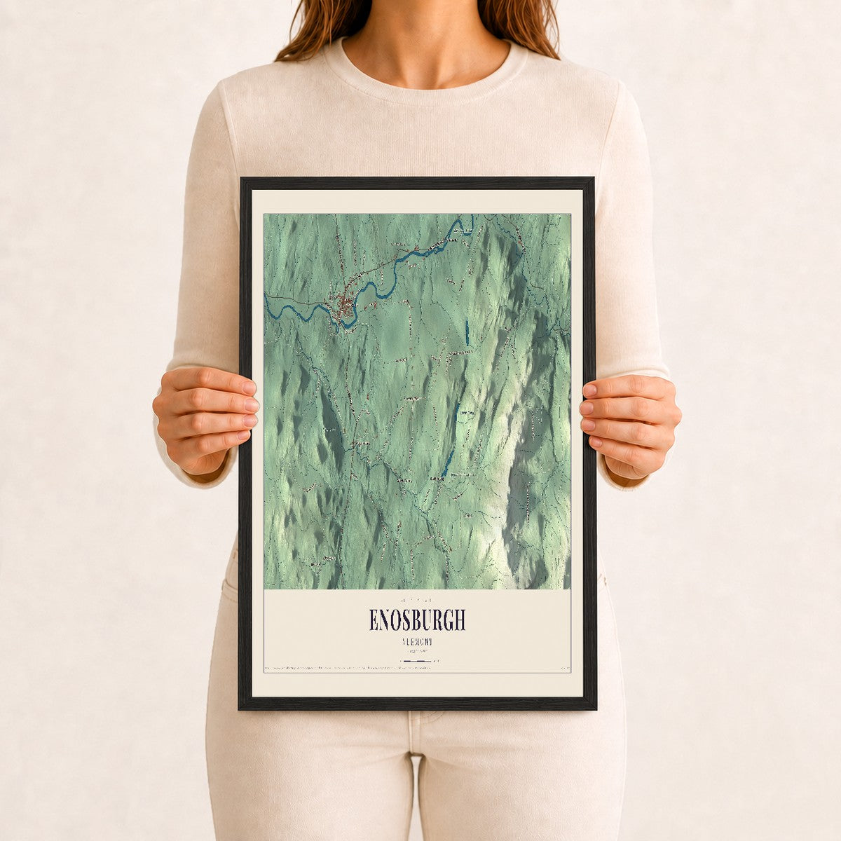 Enosburgh, Vermont map print - 12 x 18 black Ayous wood frame