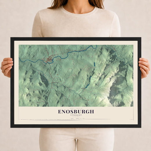 Map of Enosburgh, Vermont, 12 x 18 inch print in a black wood frame