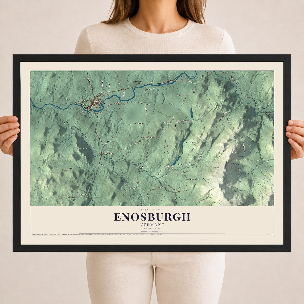 Map of Enosburgh, Vermont, 18 x 24 inch print in a black wood frame