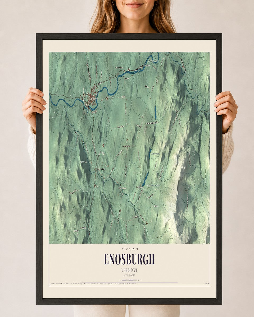 Enosburgh, Vermont map print - 24 x 36 black Ayous wood frame