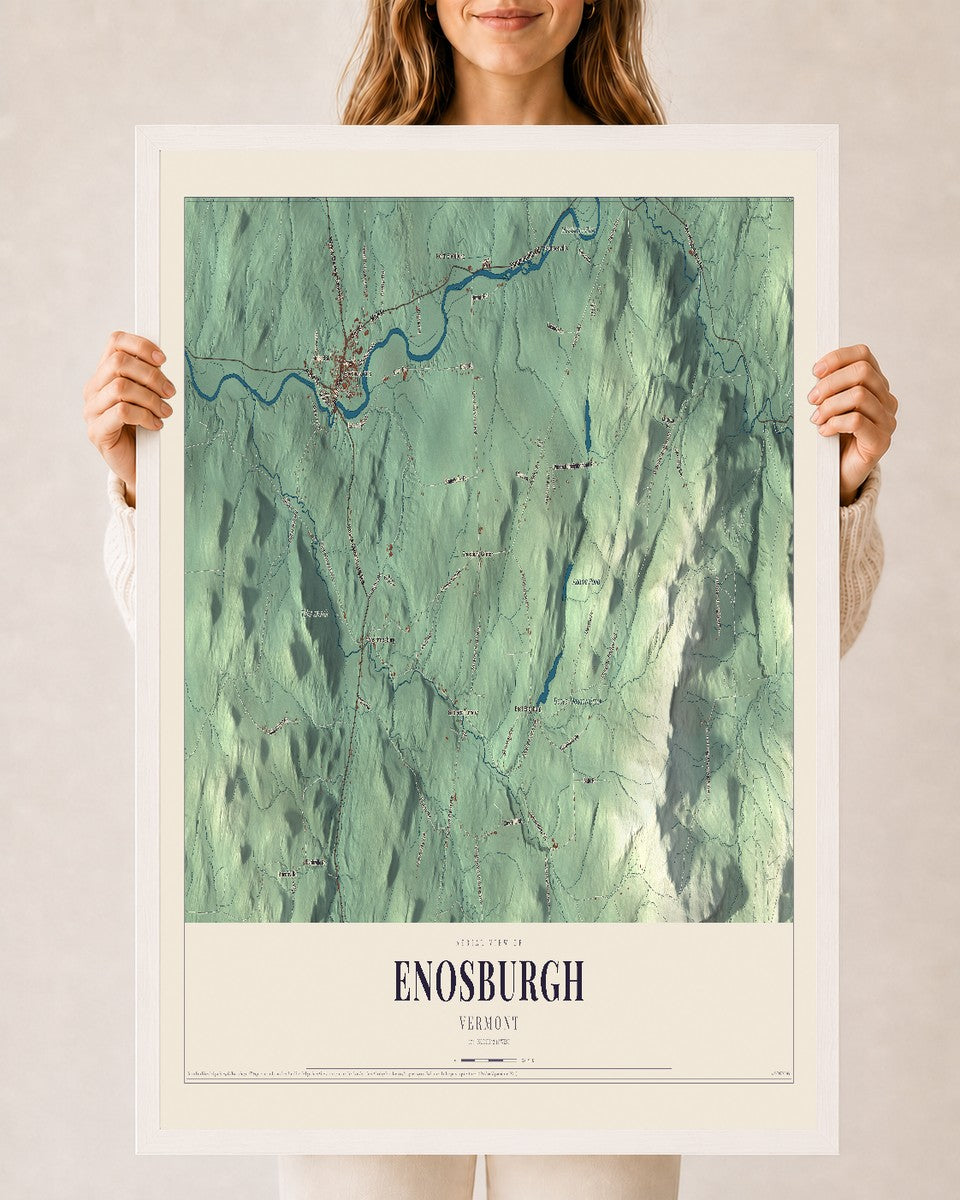 Enosburgh, Vermont map print - 24 x 36 white Ayous wood frame