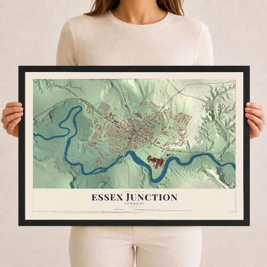 Map of Essex Junction, Vermont, 12 x 18 inch print in a black wood frame