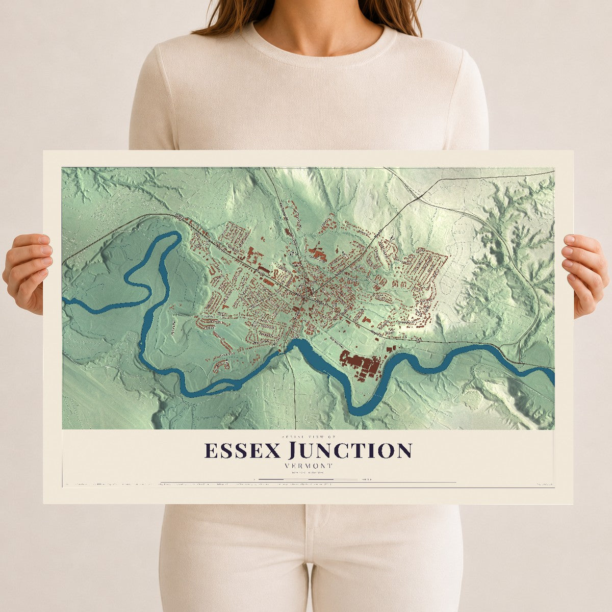 Map of Essex Junction, Vermont, 12 x 18 inch unframed archival matte print