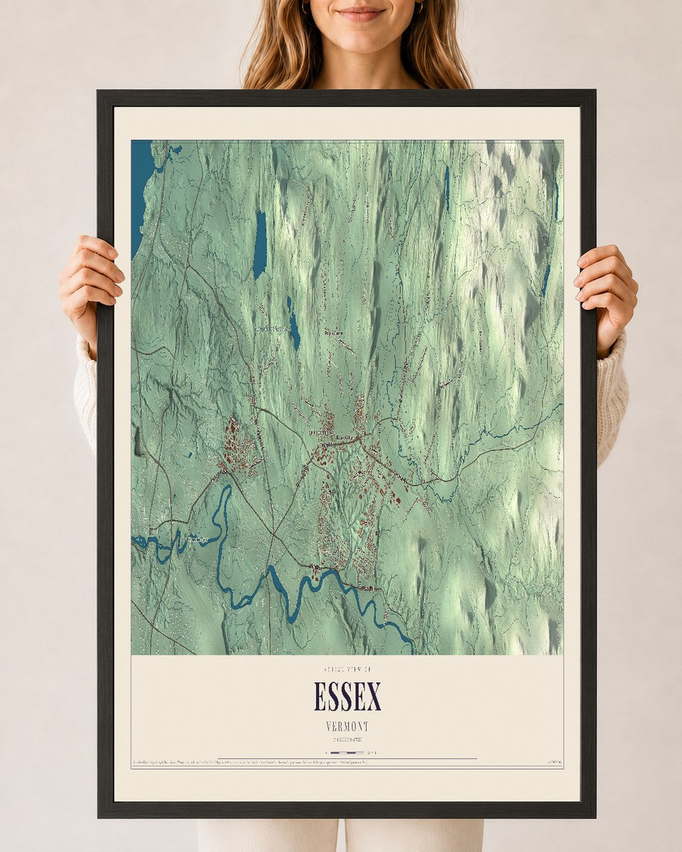 Essex, Vermont map print - 24 x 36 black Ayous wood frame