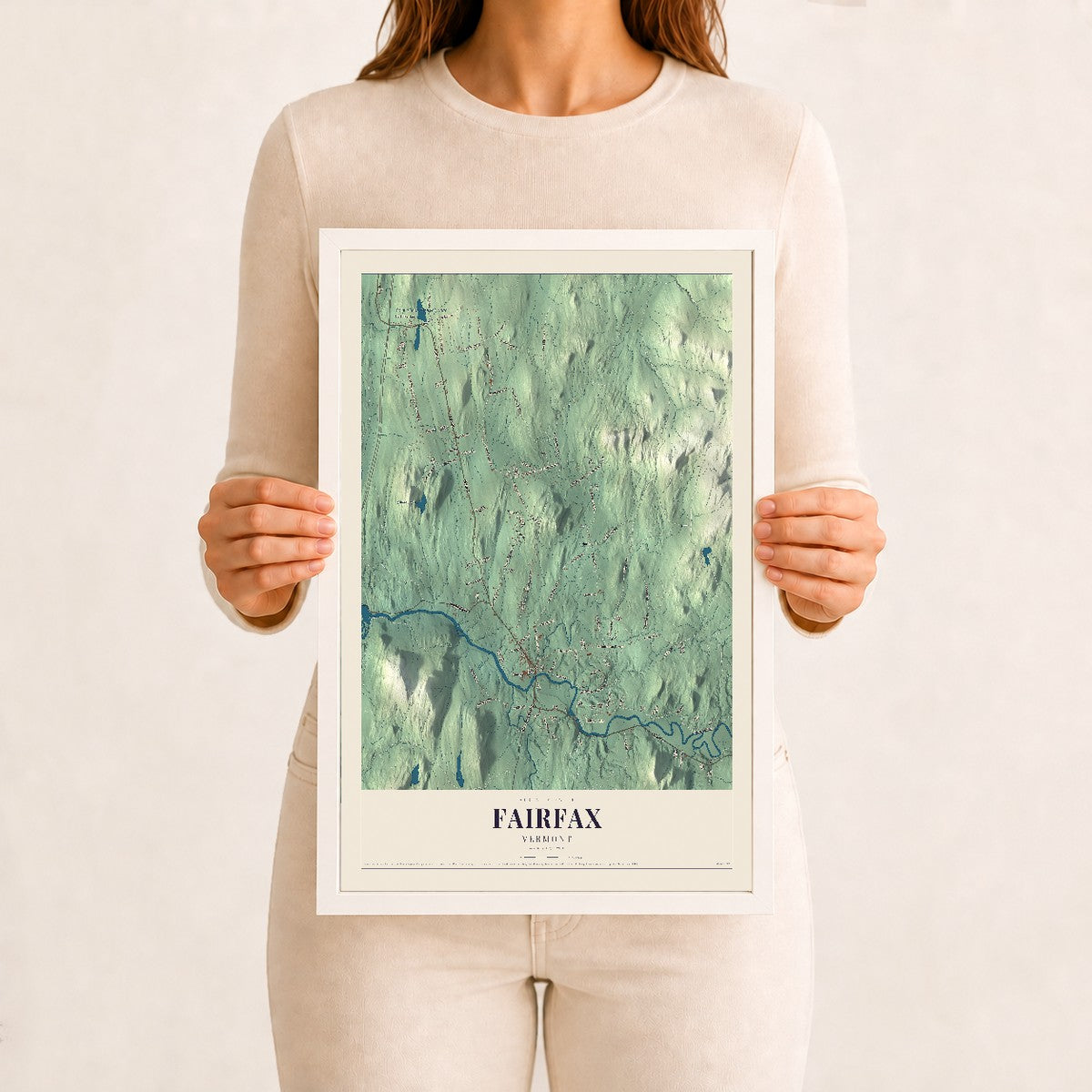 Fairfax, Vermont map print - 12 x 18 white Ayous wood frame