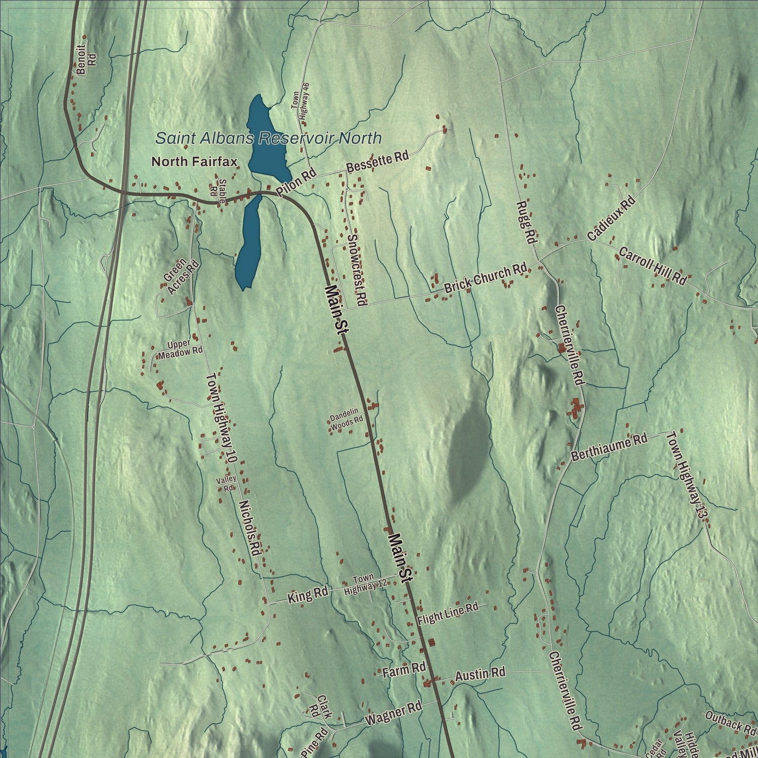 Terrain and local geography detail from the Fairfax, Vermont map
