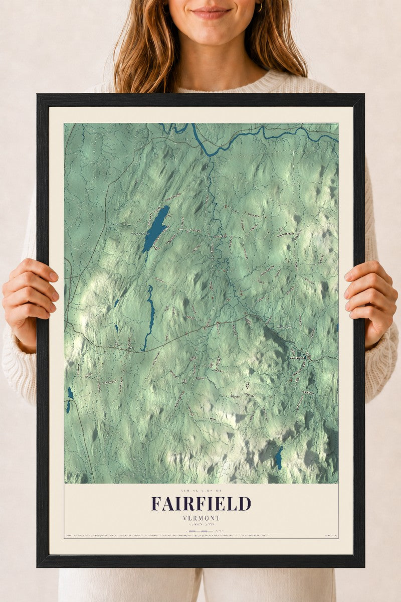 Fairfield, Vermont map print - 18 x 24 black Ayous wood frame