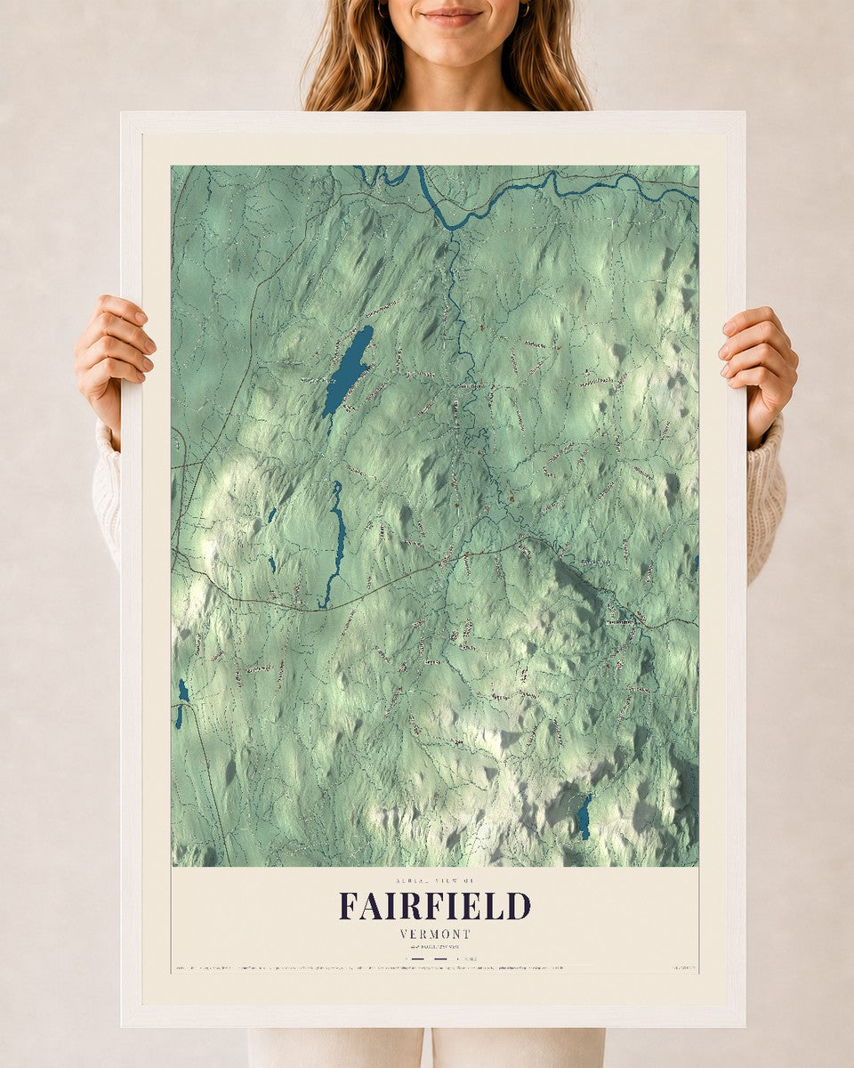 Fairfield, Vermont map print - 24 x 36 white Ayous wood frame