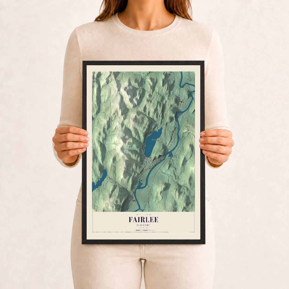 Fairlee, Vermont map print - 12 x 18 black Ayous wood frame