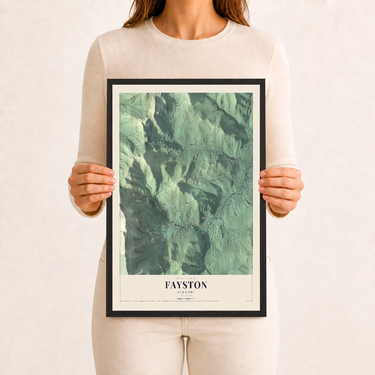 Fayston, Vermont map print - 12 x 18 black Ayous wood frame
