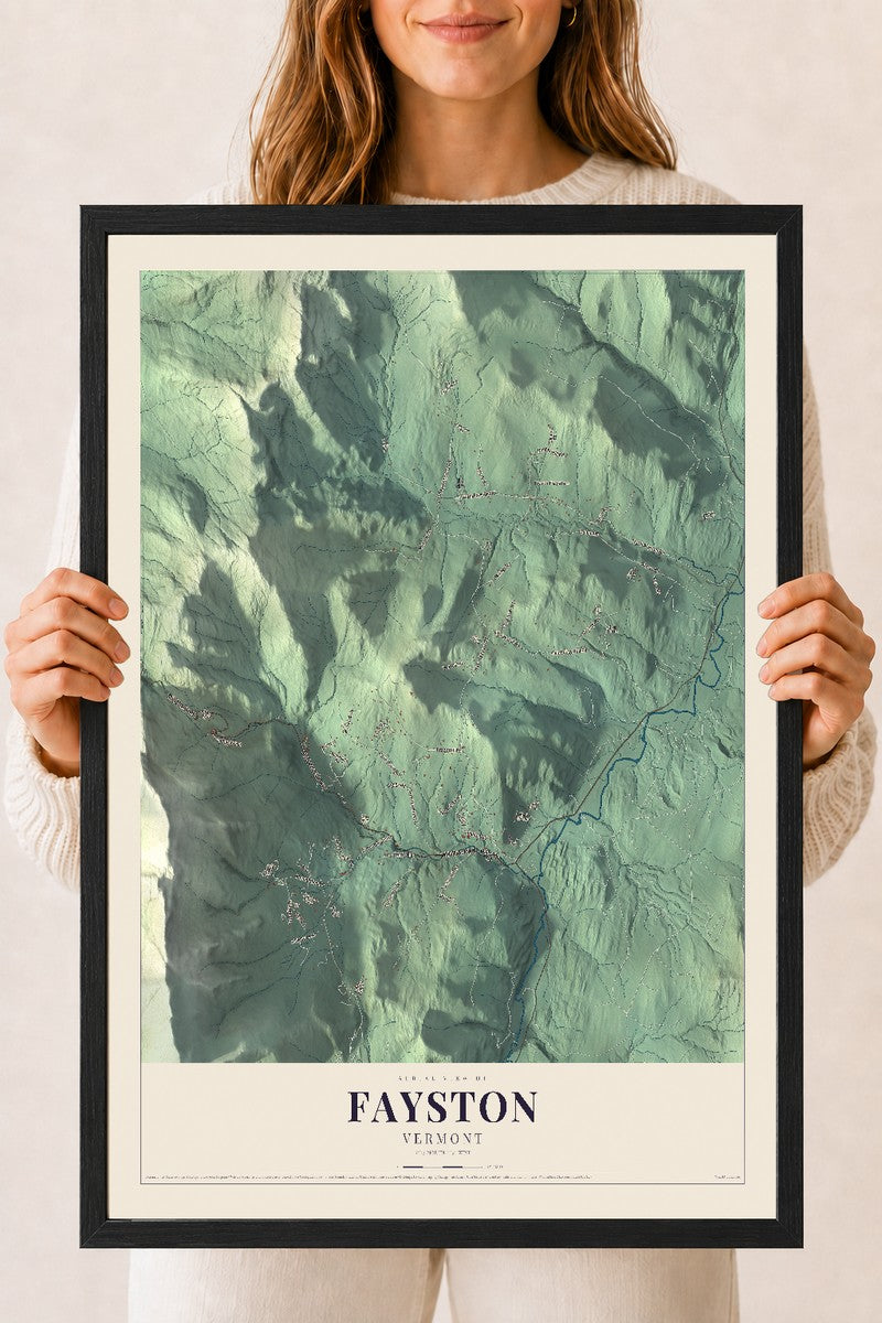 Fayston, Vermont map print - 18 x 24 black Ayous wood frame