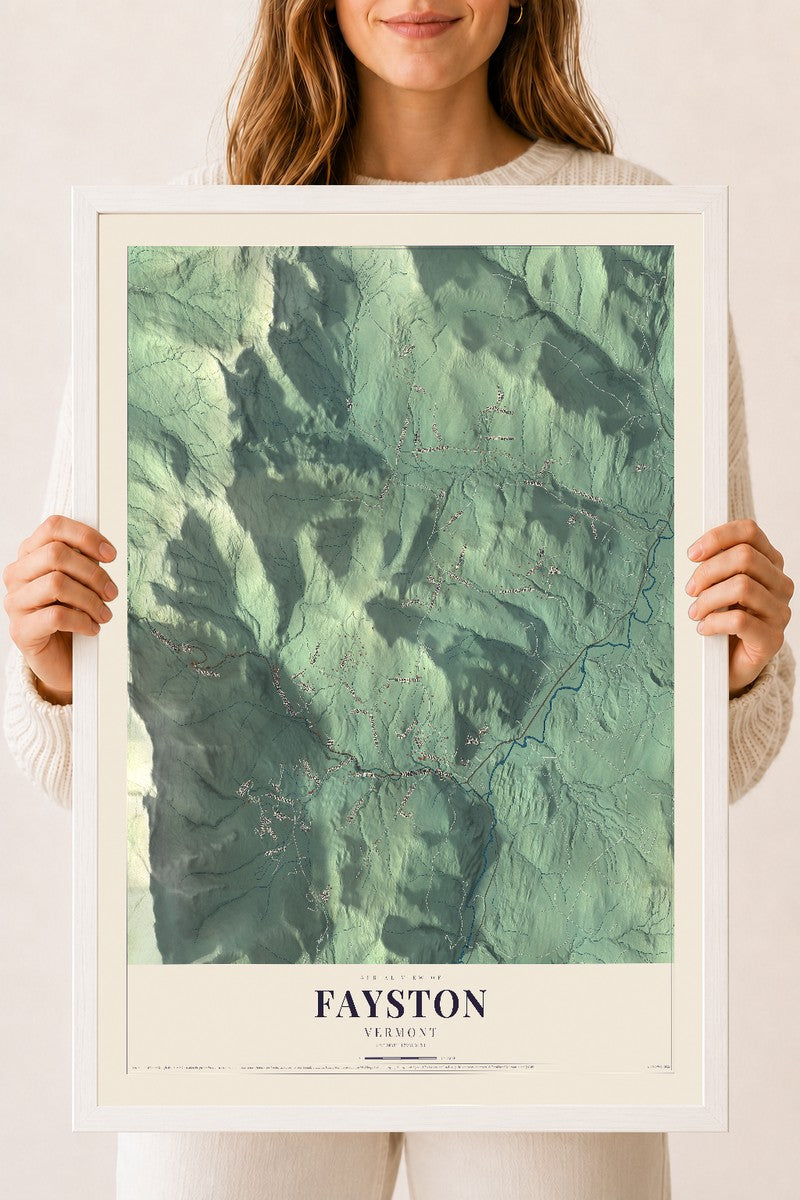 Fayston, Vermont map print - 18 x 24 white Ayous wood frame