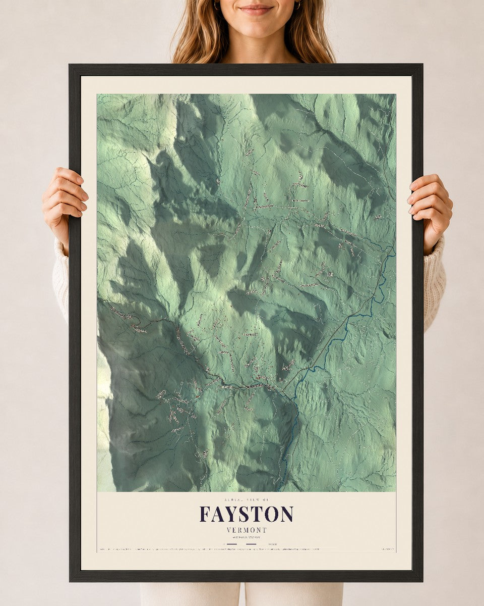 Fayston, Vermont map print - 24 x 36 black Ayous wood frame