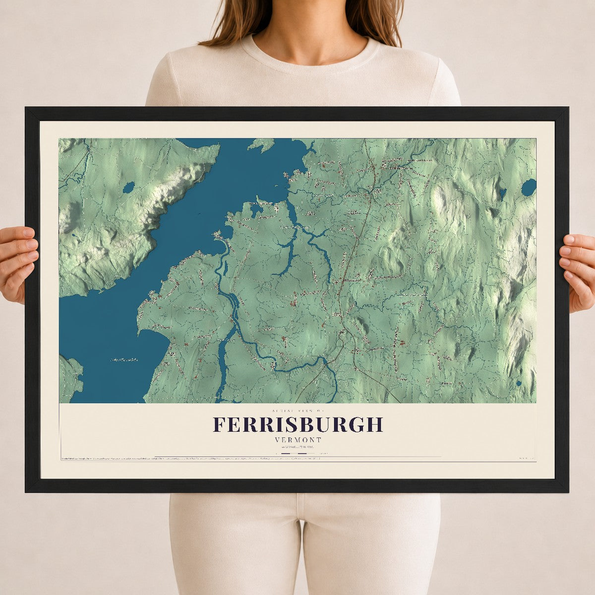 Map of Ferrisburgh, Vermont, 18 x 24 inch print in a black wood frame