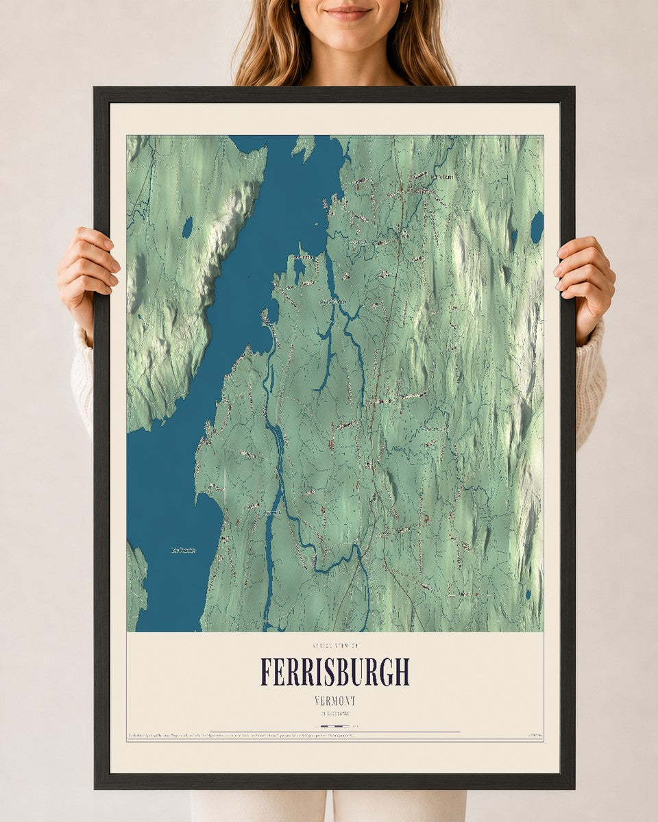 Ferrisburgh, Vermont map print - 24 x 36 black Ayous wood frame