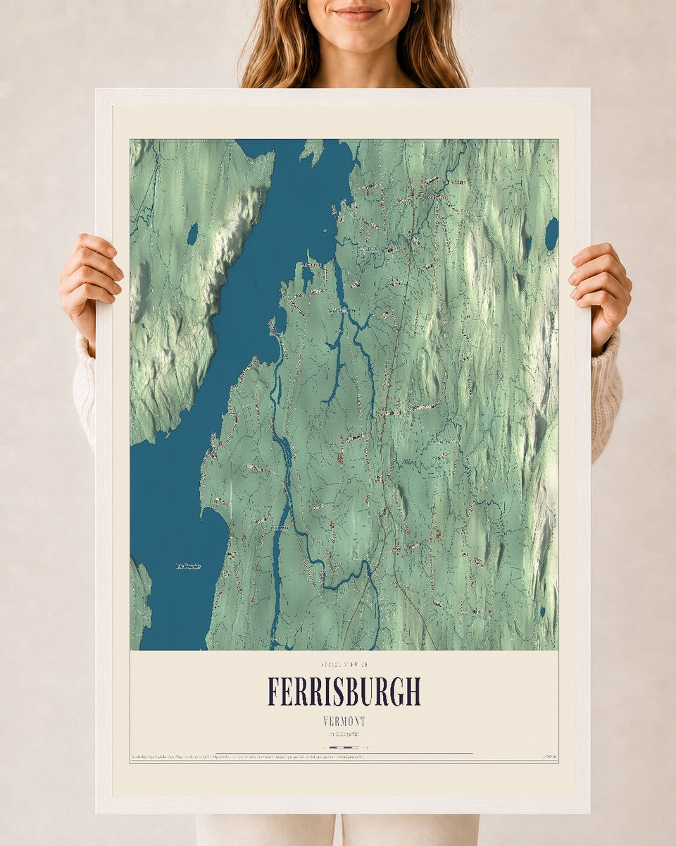 Ferrisburgh, Vermont map print - 24 x 36 white Ayous wood frame