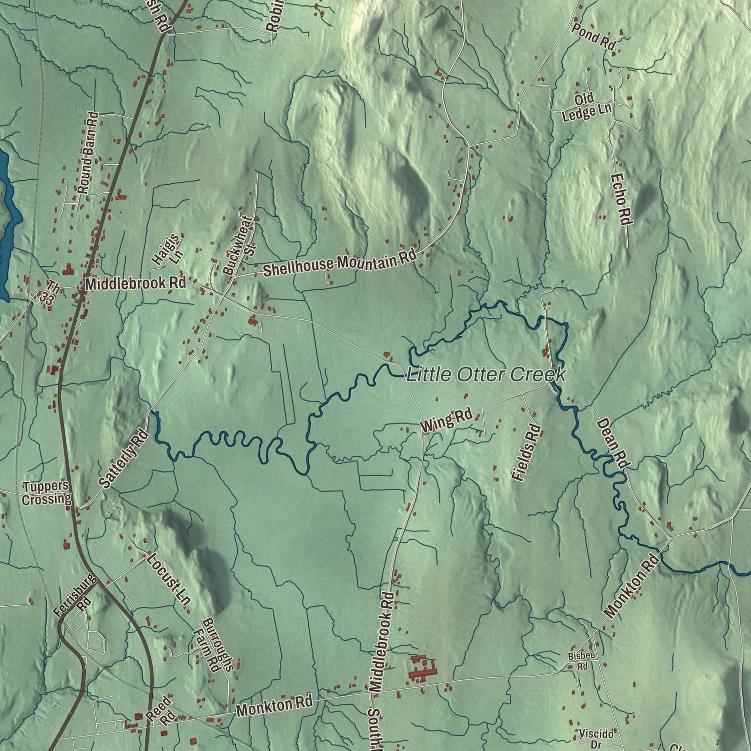 Terrain and local geography detail from the Ferrisburgh, Vermont map