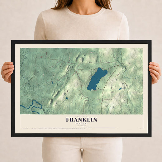 Map of Franklin, Vermont, 12 x 18 inch print in a black wood frame