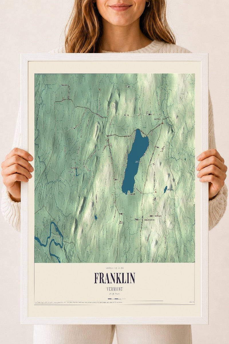 Franklin, Vermont map print - 18 x 24 white Ayous wood frame