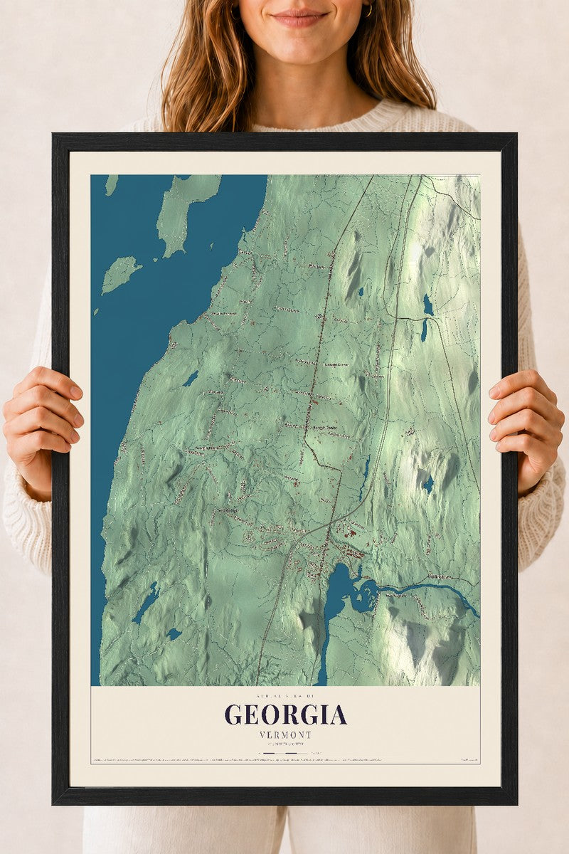 Georgia, Vermont map print - 18 x 24 black Ayous wood frame