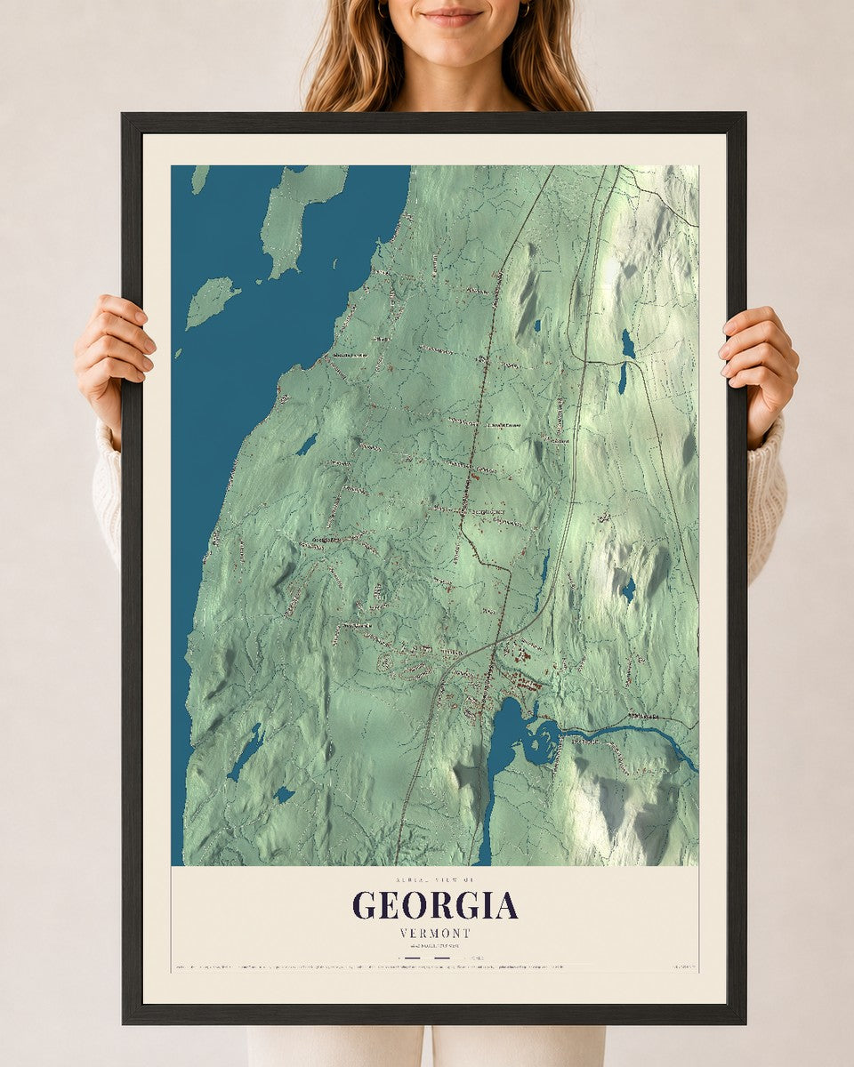 Georgia, Vermont map print - 24 x 36 black Ayous wood frame