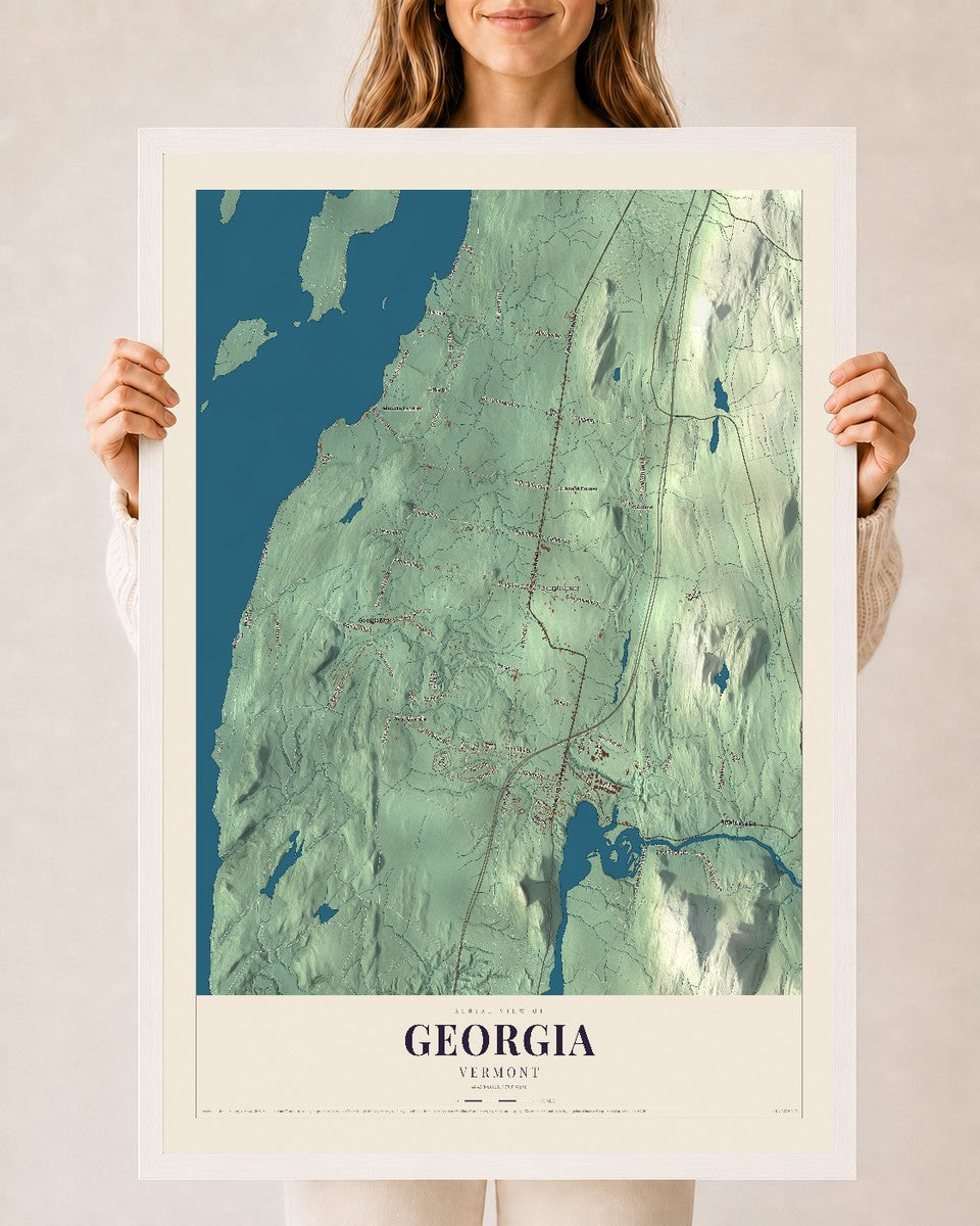 Georgia, Vermont map print - 24 x 36 white Ayous wood frame