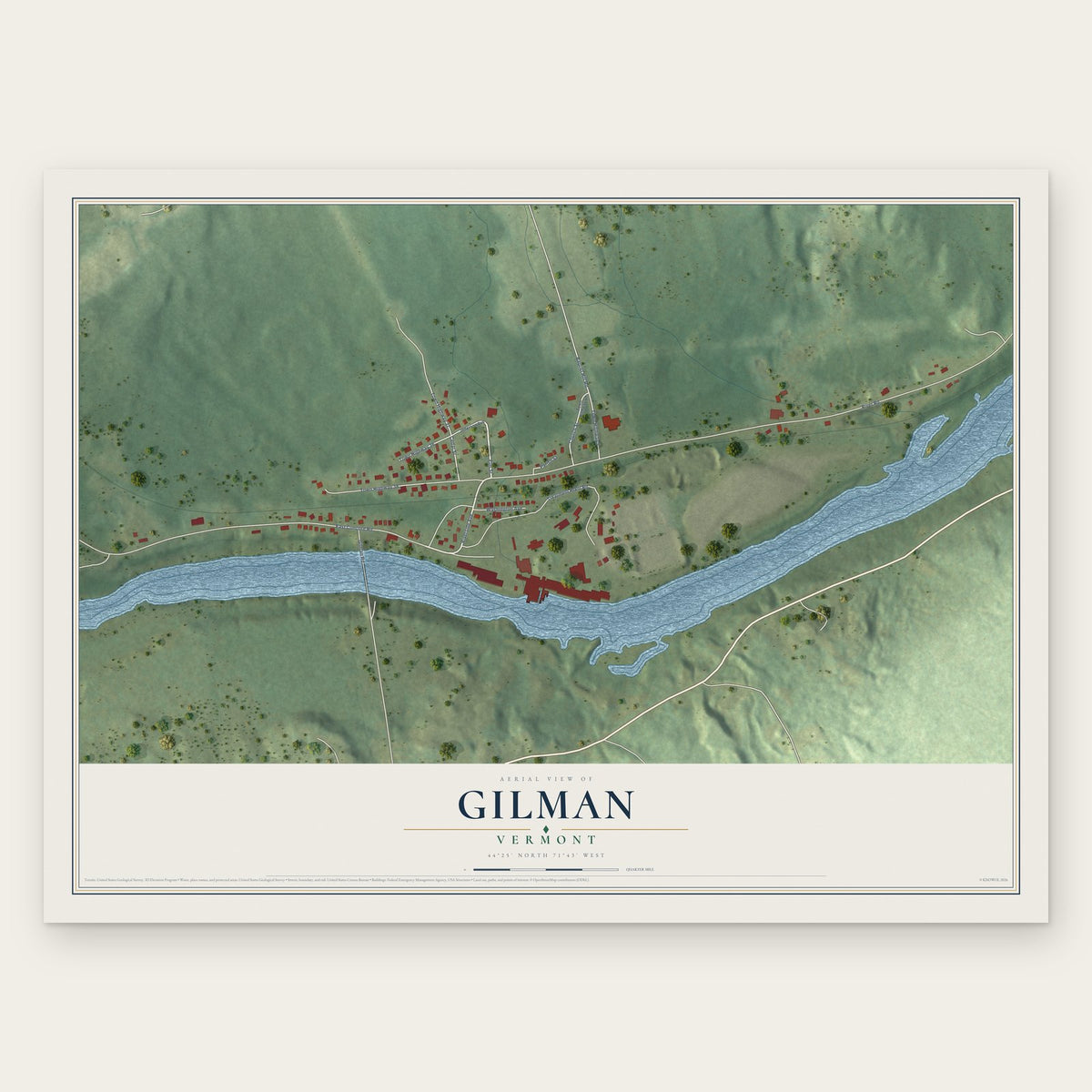 Gilman, Vermont map print, the full design
