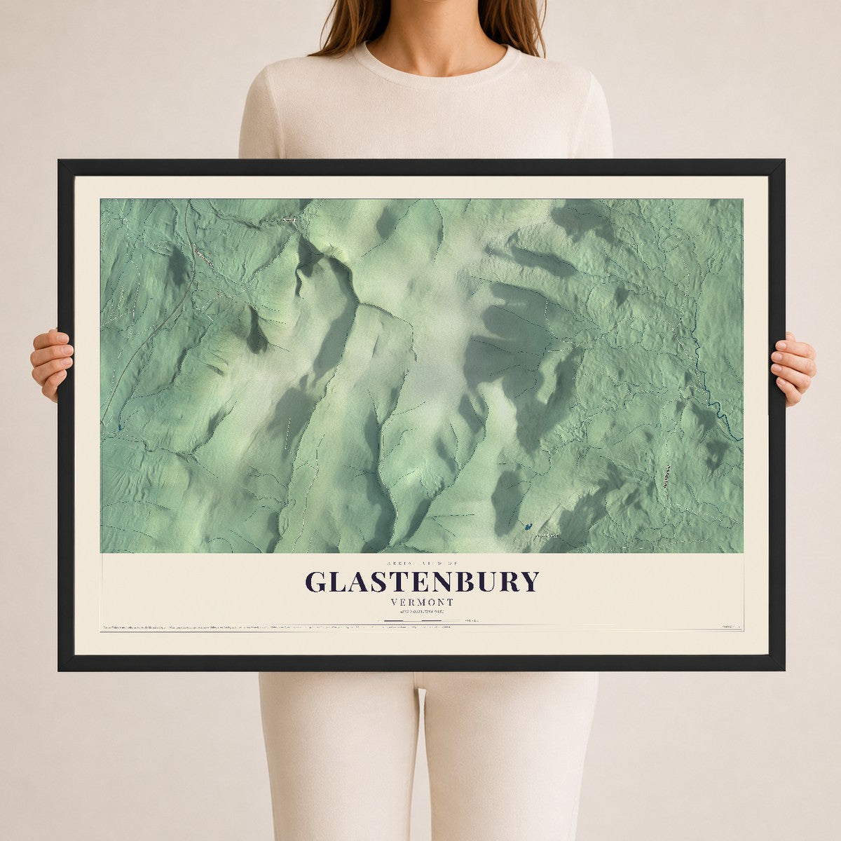 Map of Glastenbury, Vermont, 24 x 36 inch print in a black wood frame