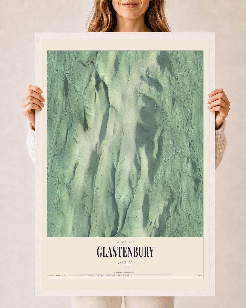 Glastenbury, Vermont map print - 24 x 36 white Ayous wood frame